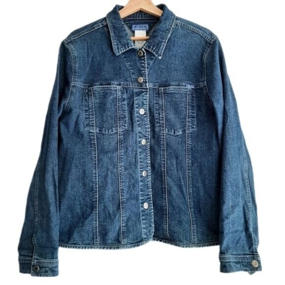 MODEA Marine Classic Blue Jean Jacket Lifesaver Snap Buttons Sz L - Picture 1 of 9